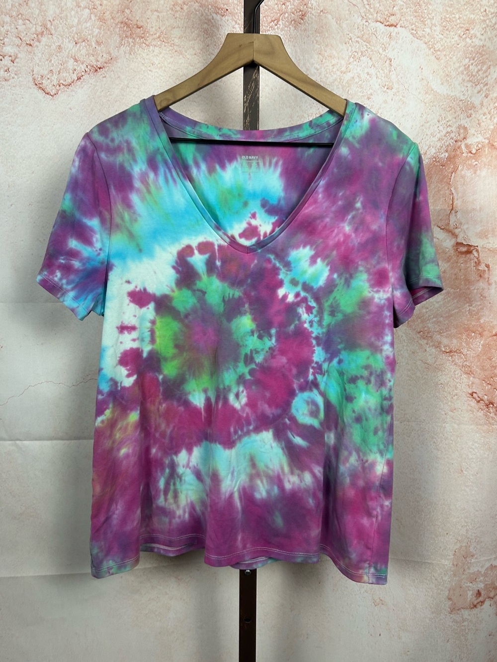 Old Navy Tie-Dye V-Neck Tee in Purple, Teal, Pink